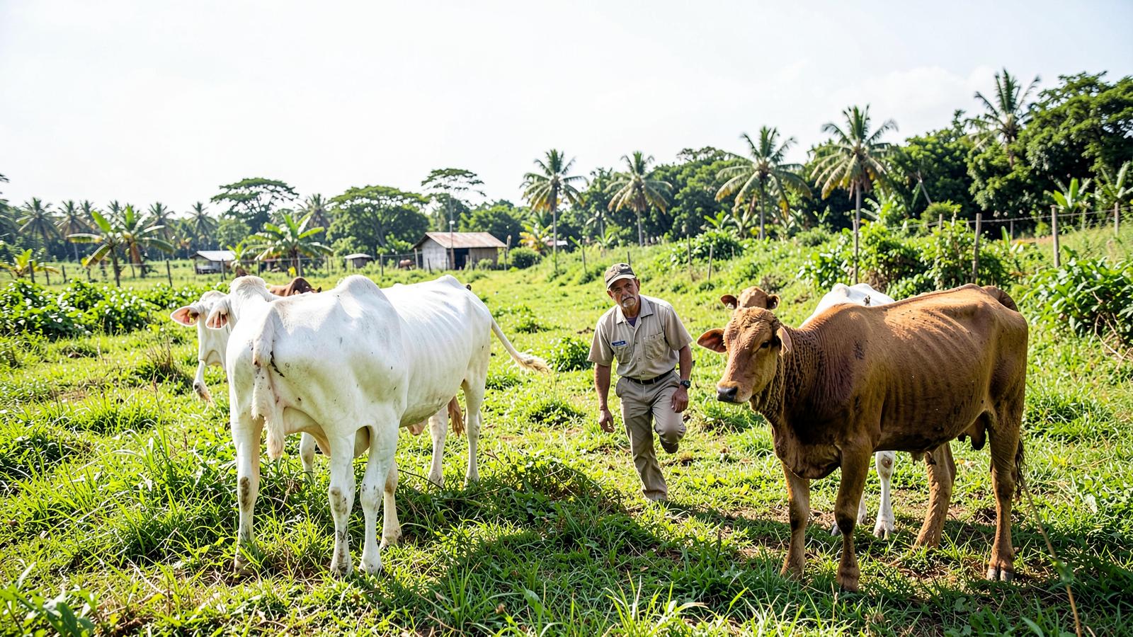 Healthy cattle grazing at a green farm